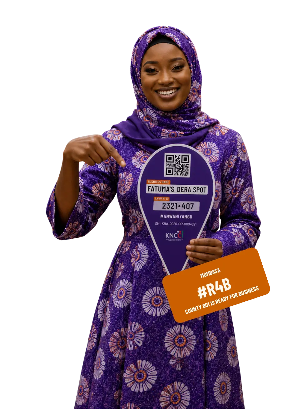 Fatuma holding her Anwani pin